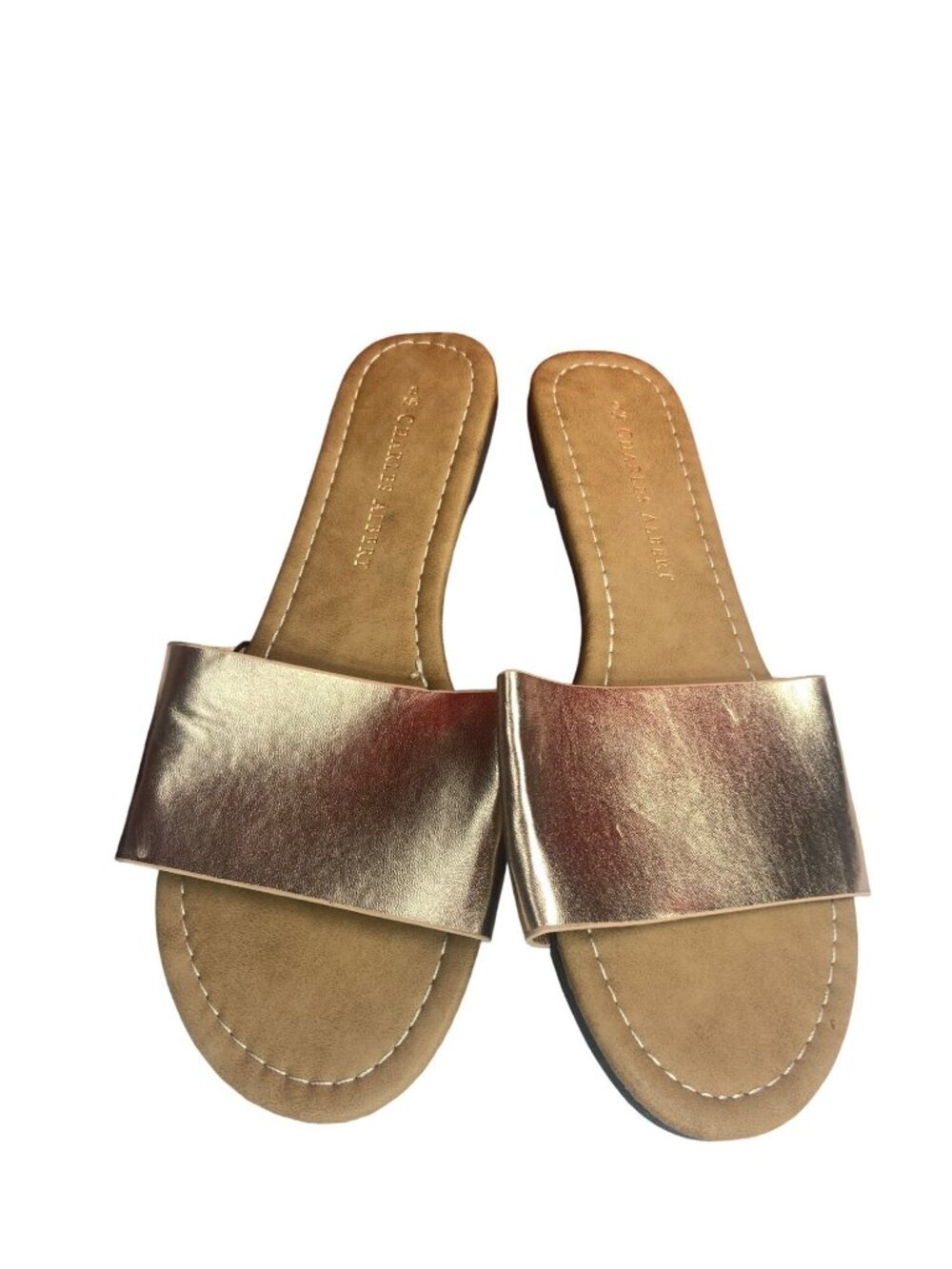 Charles Albert Women’s Rose Gold Slide On Sandals Style Carrie Size Small